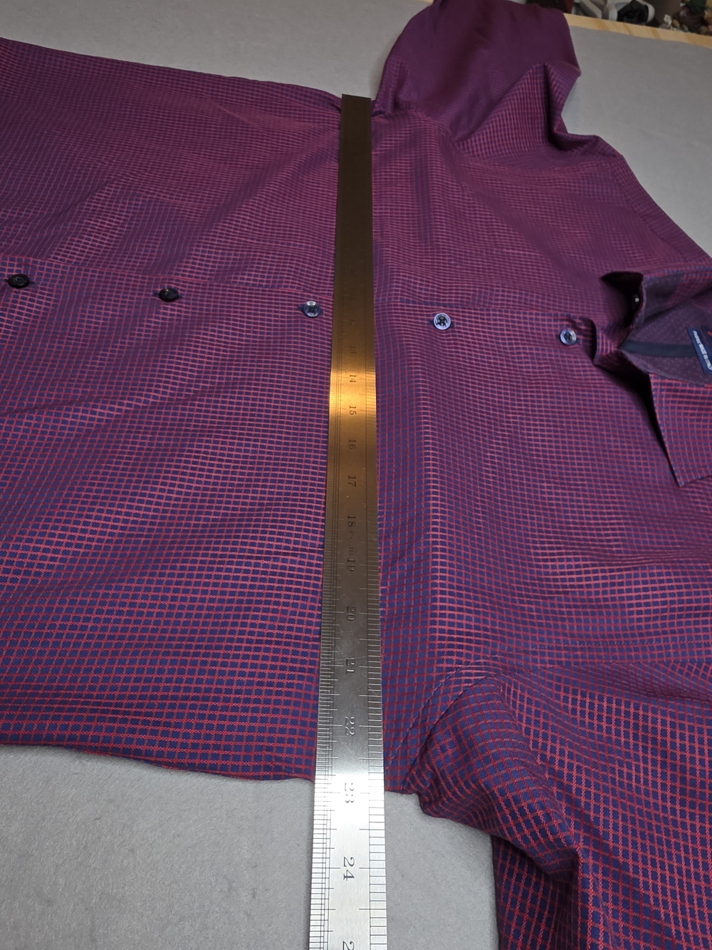 Luciano Visconti Men's Red & Blue Micro-Check Dress Shirt Large - Picture 4 of 5